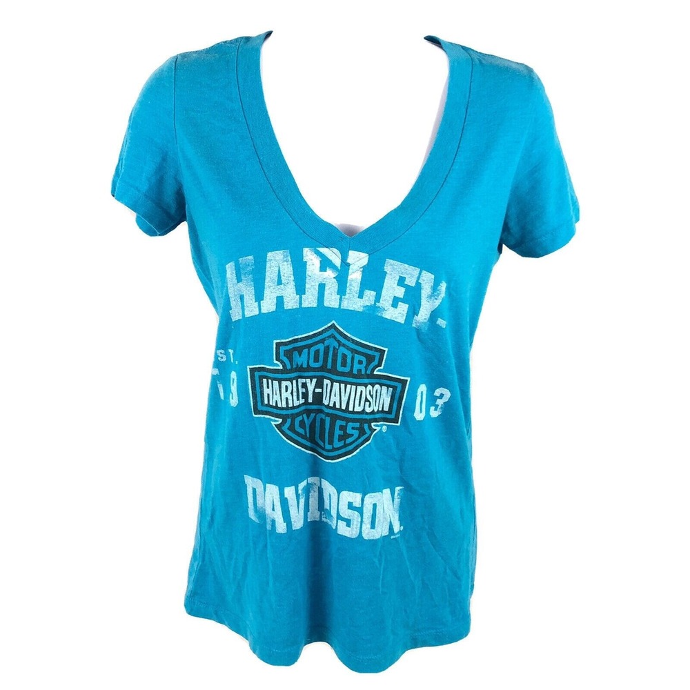Windy‎ City Harley-Davidson Women's V-Neck T-Shirt Size Small Chicago Il Blue
